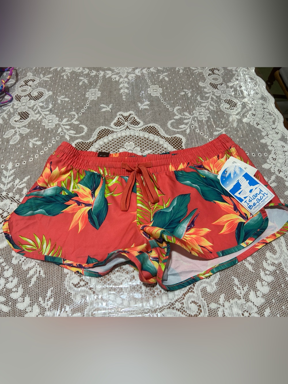 Island Beach U.S. Apparel Coral Tropical Shorts Small